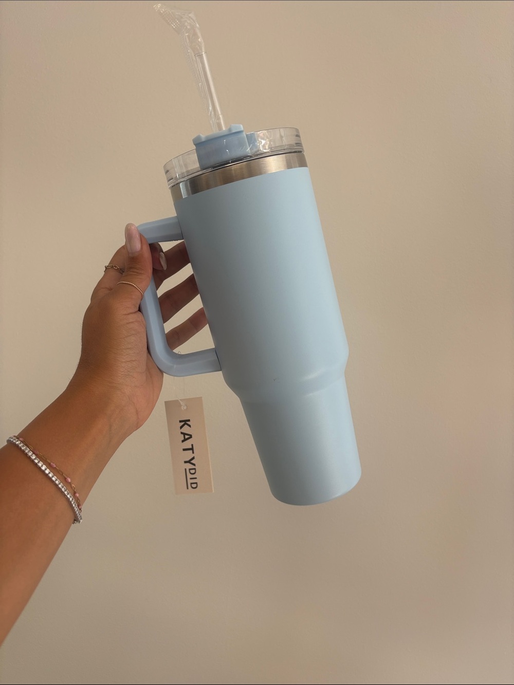 40oz Katydid Powder Blue Travel Tumbler with Handle and Straw